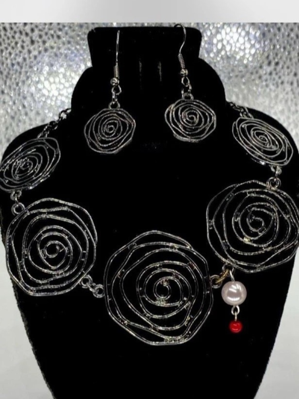 * Metallic “ Silverwear ^^^  Spiral Statement Necklace / Earrings  ***